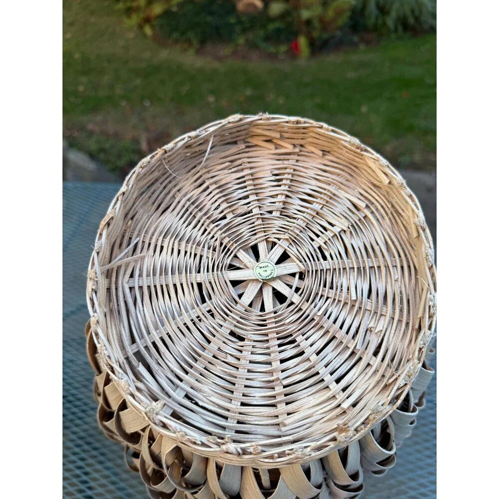 Large Vintage Woven Palm and Rattan Urn Shape Basket Vase